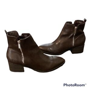 ESPIRIT Brown Leather Pointed Toe Block Heel Ankle Booties | 7 1/2